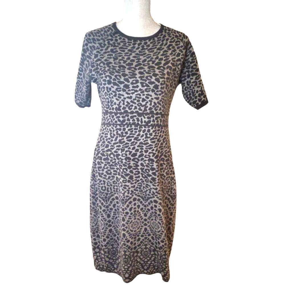 Calvin Klein gray animal leopard print knit column pencil dress size medium M